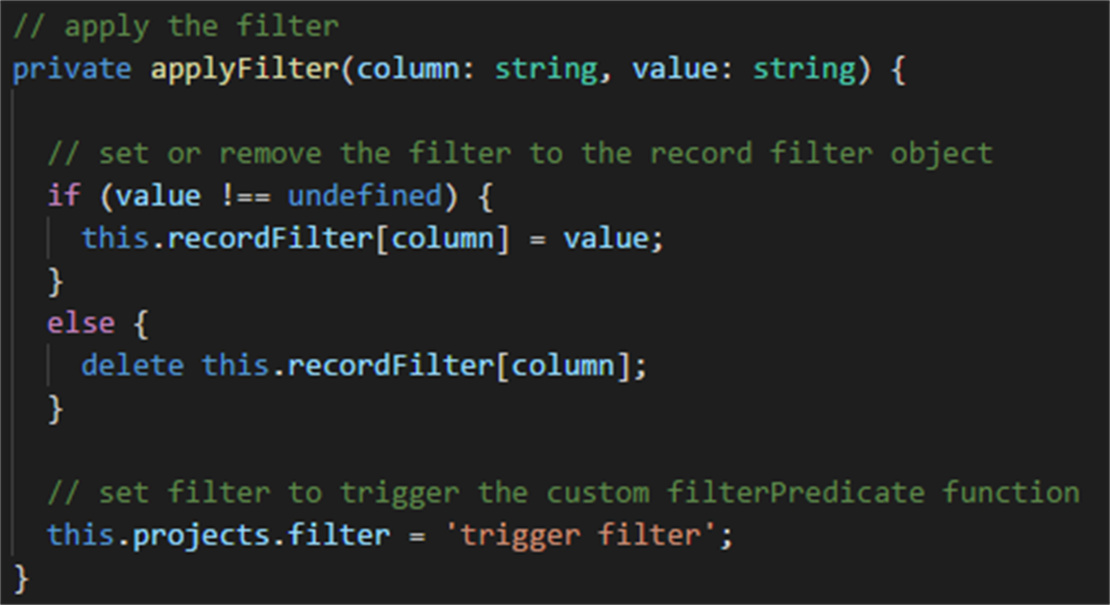 Screenshot Code applyFilter Methode